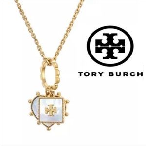 NWOT Tory Burch heart stone and logo necklace
